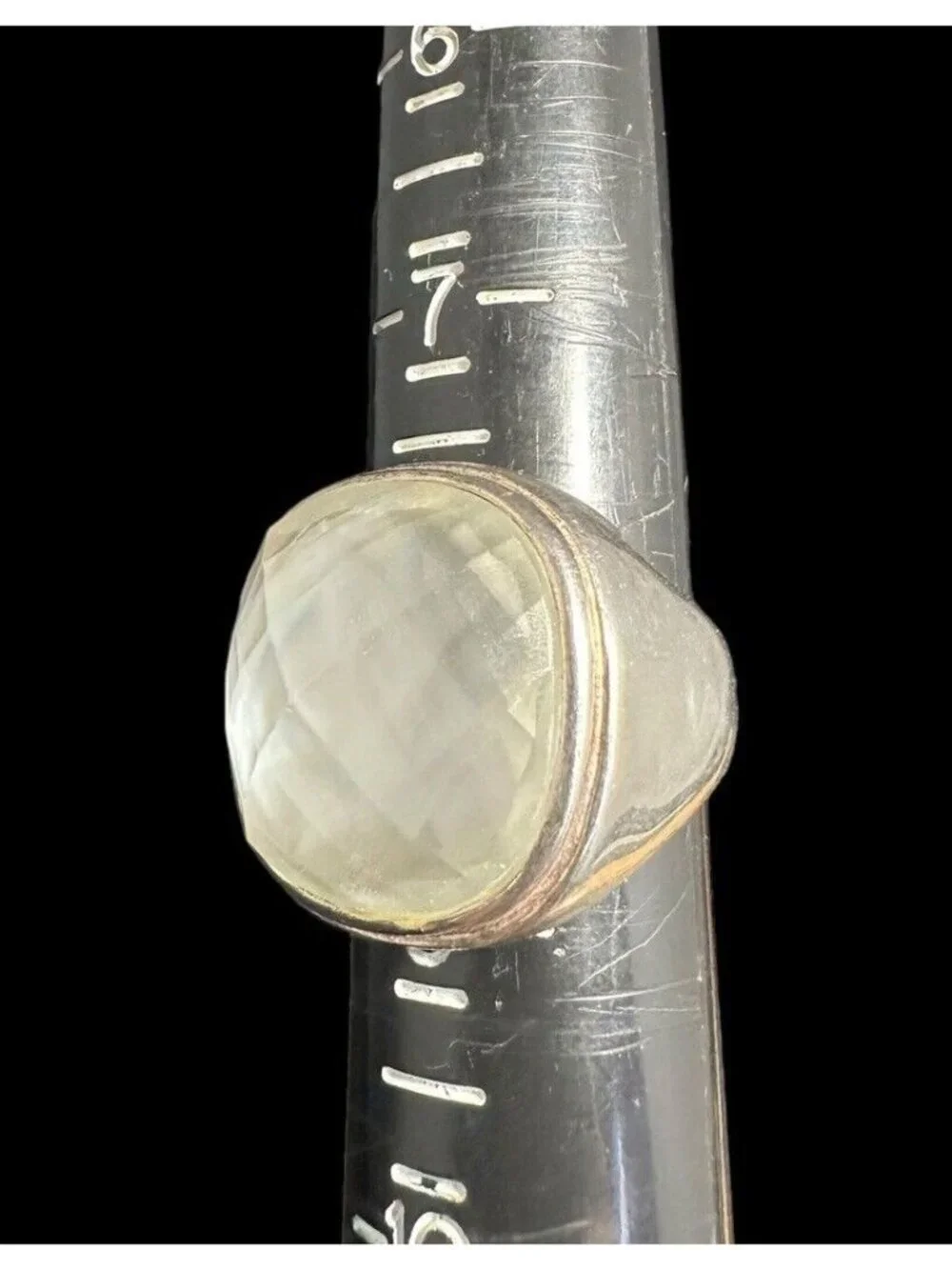 925 FAS Faceted Quartz Mother of Pearl Dome Cocktail Wide Ring Size 8.25